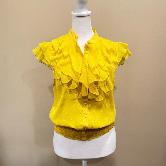 Vixen Y2K Yellow Swiss Dot Ruffle Blouse Cottagecore Size Small - Picture 9 of 11